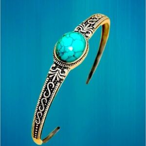 Vintage Look Silver and Turquoise Cuff Bracelet